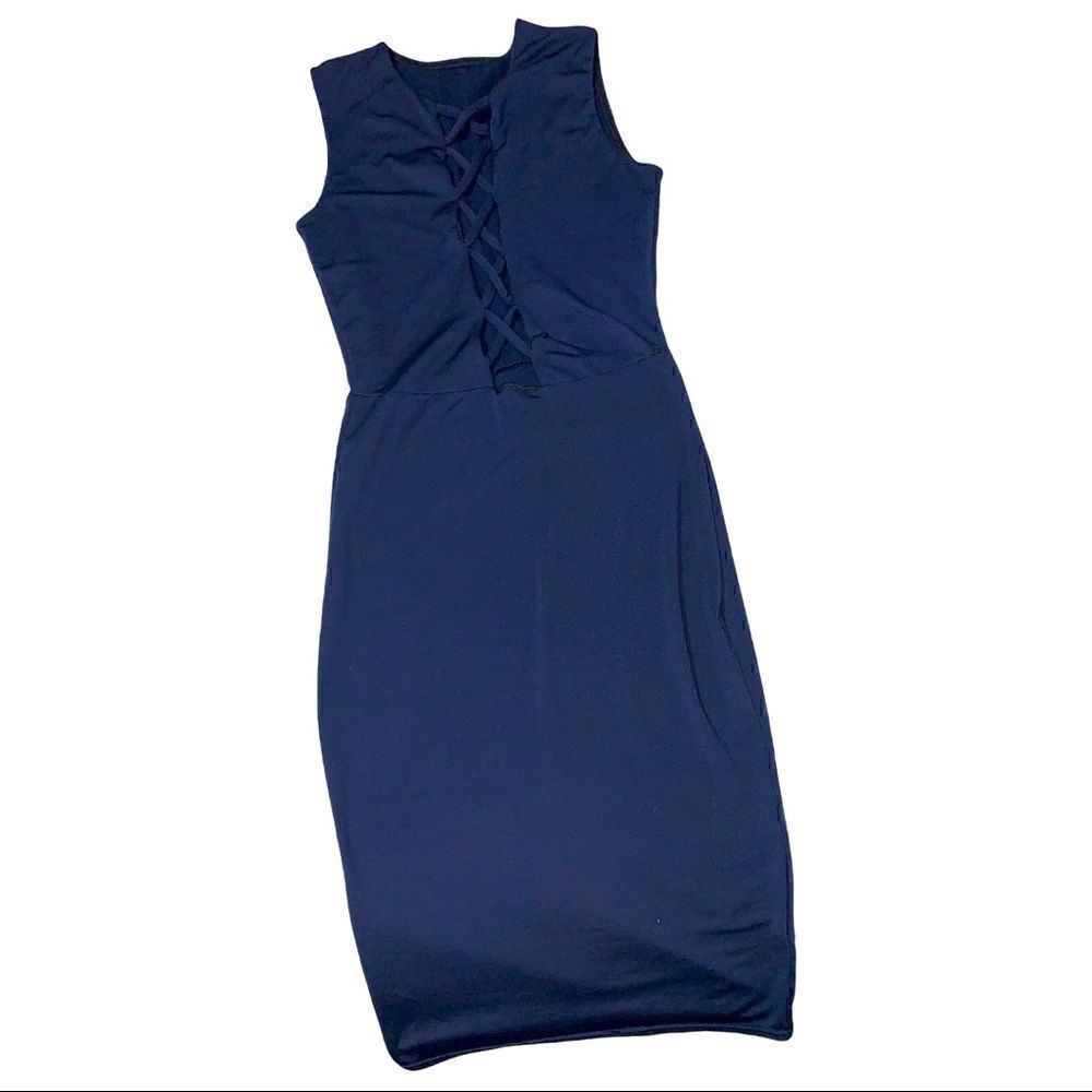 Navy crisscross strapped low cut sleeveless dress